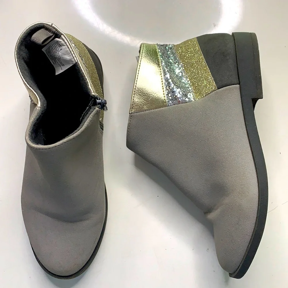 Gymboree steel grey glitter ankle boot Sz 4 girls fall winter shoes